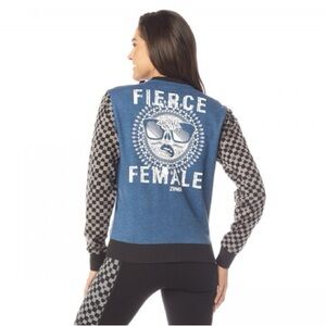 Zumba Fitness Fierce Female Jacket Women’s Size M Checkered Navy Blue Zipper